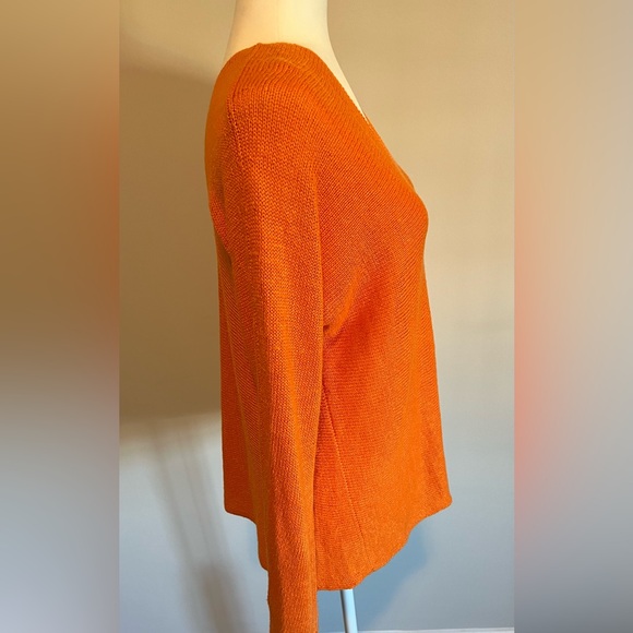 Vince Slub Linen Orange Double V-Neck Sweater Size XS - Picture 4 of 13